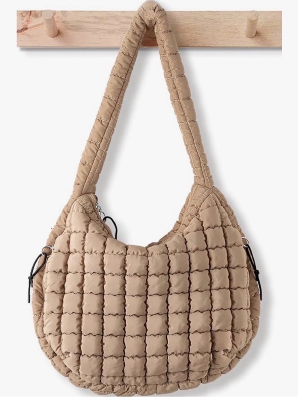 Free People Inspired Quilted Puffer Shoulder Bag – Beige/Tan